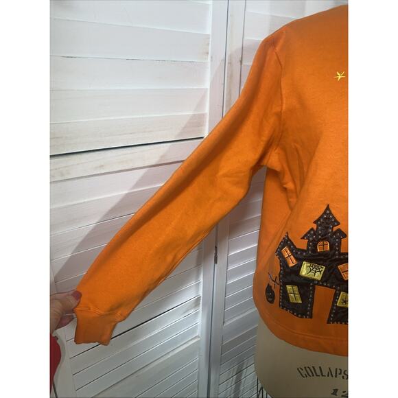 80s 90s White Stag Halloween Orange Embellished Sweatshirt Women's Beaded Large - Picture 2 of 10